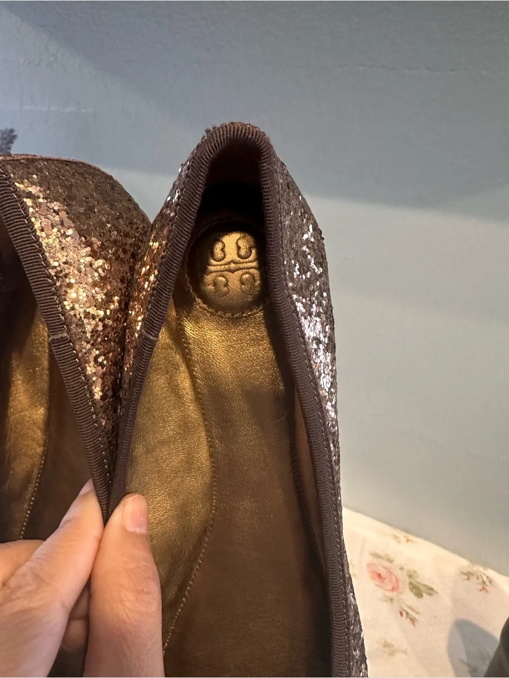 Tory Burch Metallic Bronze Glitter Ballet Flats